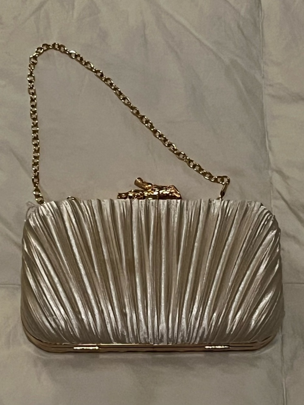 Elegant Pleated Satin Chain Clutch - Champagne